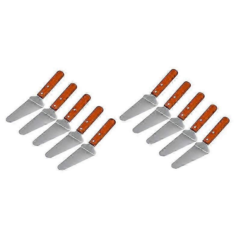 10pcs Pie Server Cake Support Transmission Triangle Shovel Spatula Wooden Handle Shovel Stainless Steel For Pizza