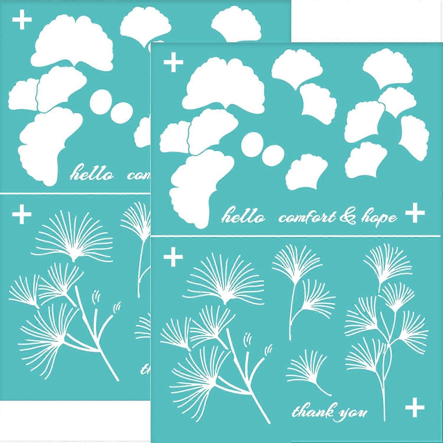 2Pcs Self-Adhesive Silk Screen Printing Stencil Layered Ginkgo Leaf Pattern Mesh Transfers Stencil Ginkgo Leaves Silk Screen Stencil DIY