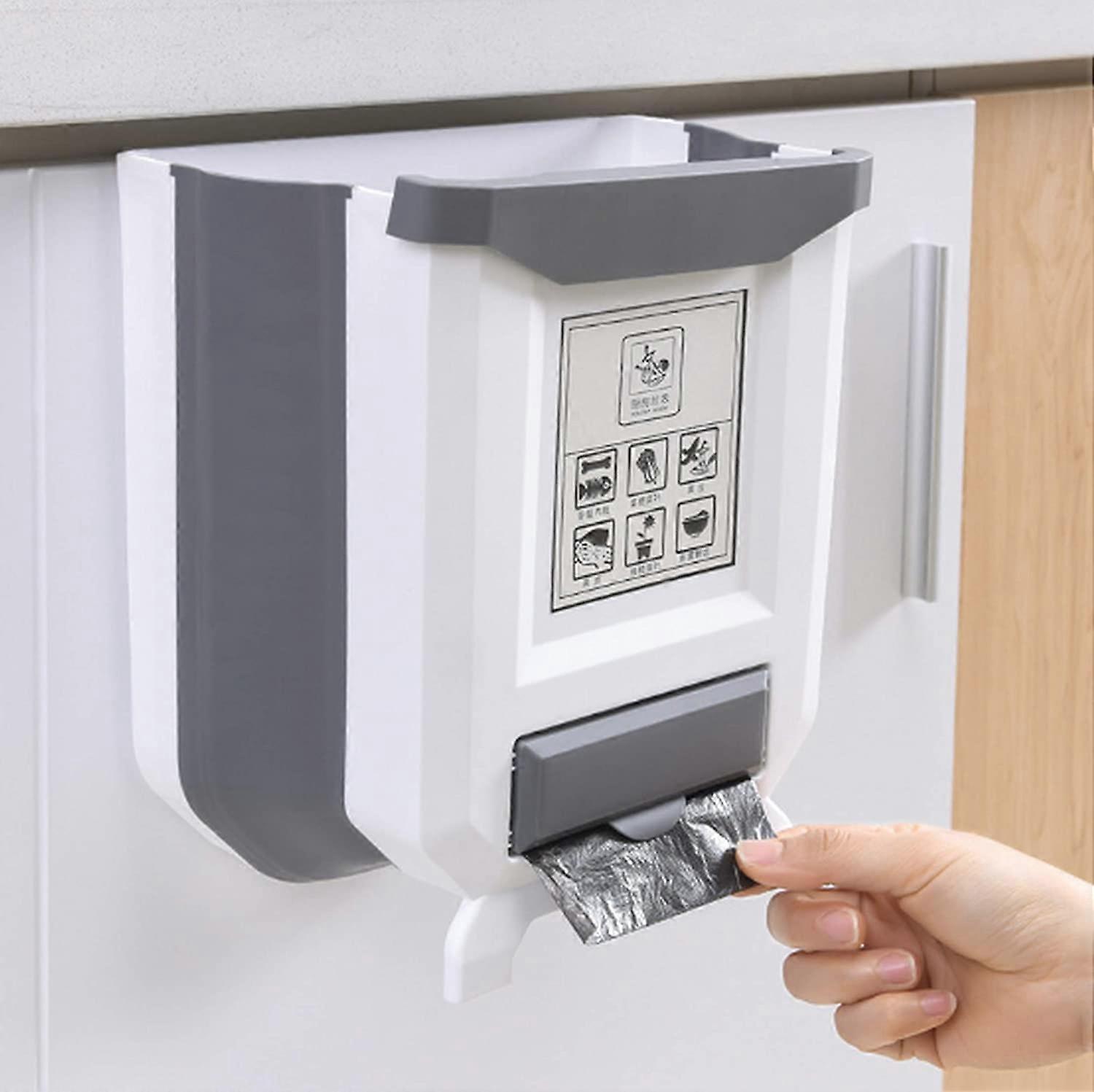 Kitchen Trash Can Collapsible Wall Mounted Trash Container,White24x16x25cm)