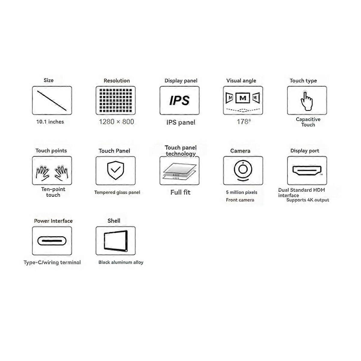 10,1 inch LCD-touchscreen voor 5 1280x800 industrieel touchscreen met 5MP frontcamera EU-stekker