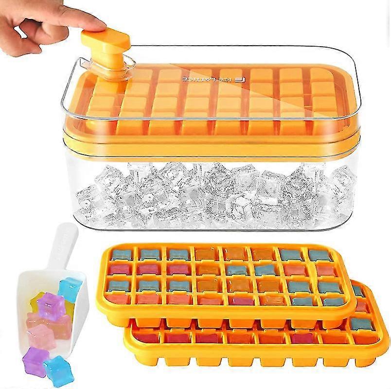 Pop Ice Cube Tray With Lid Bin, Square Ice Cubes Molds