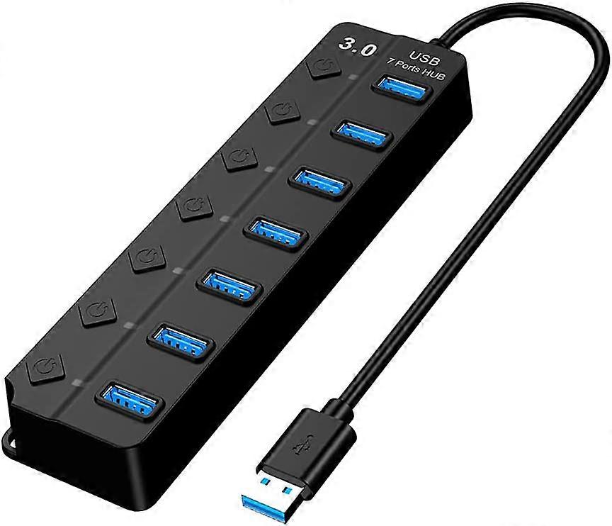 Multi-Port USB 3.0 Hub, 7-Port USB Power Strip, Seven-Port Switch Splitter (D-583-A)