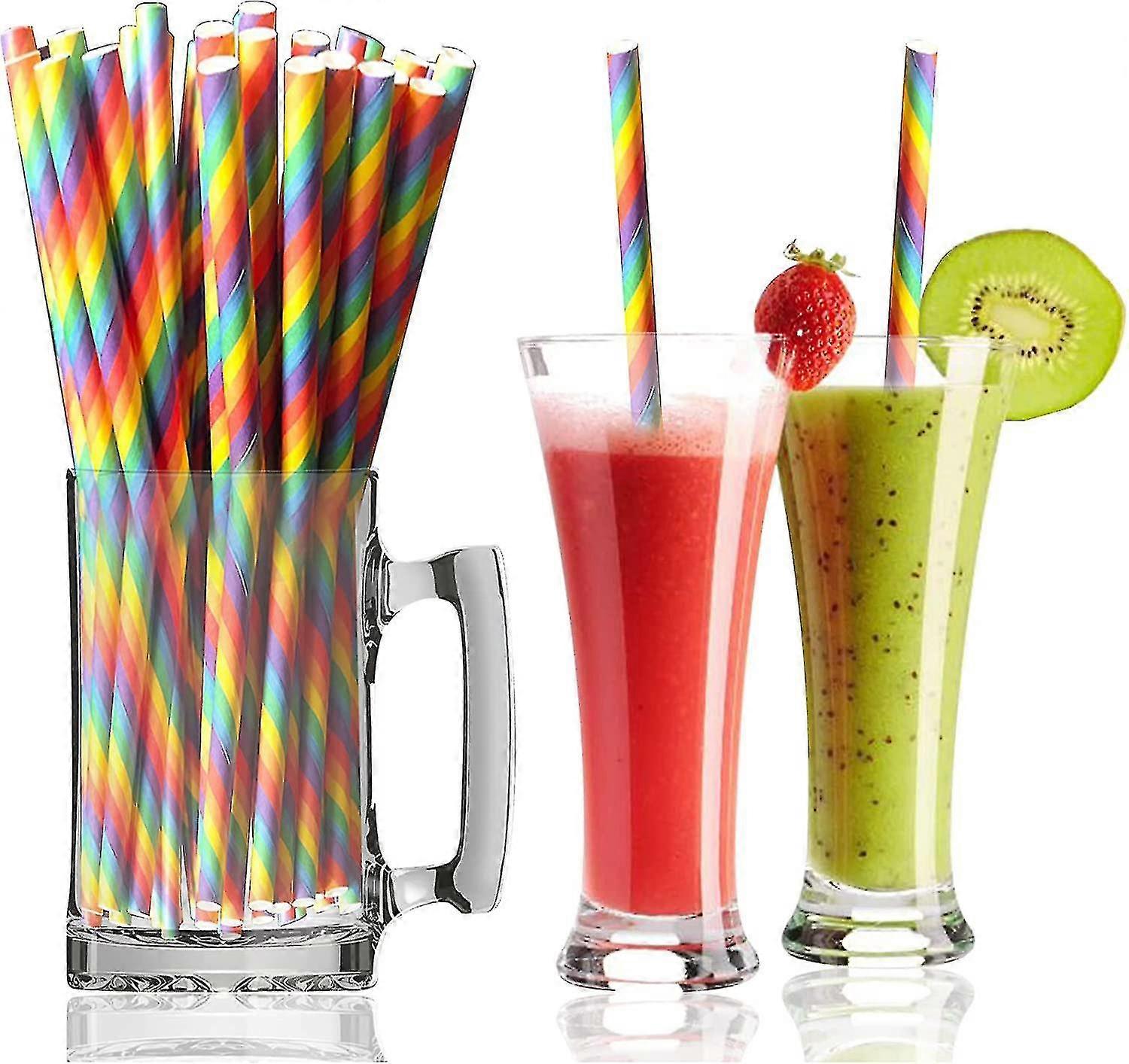 100pcs Rainbow Paper Straws, Biodegradable Paper Straws Party Drinking Straws