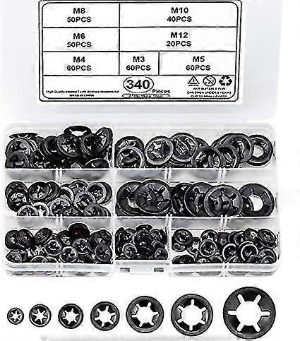 340 Pcs Washers Internal Tooth Washers Push On Speed Clips Fasteners Assortment Kit 7