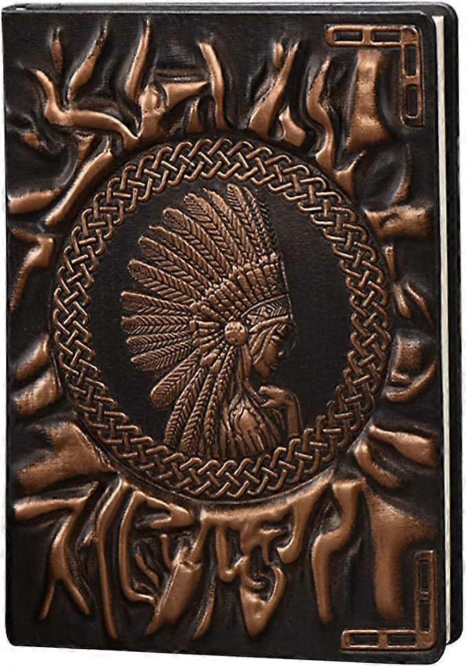 A6 Vintage Leather Journal Embossed Diary Notebook, Lined, Fountain Pen Safe, Lay Flat 100 Sheets