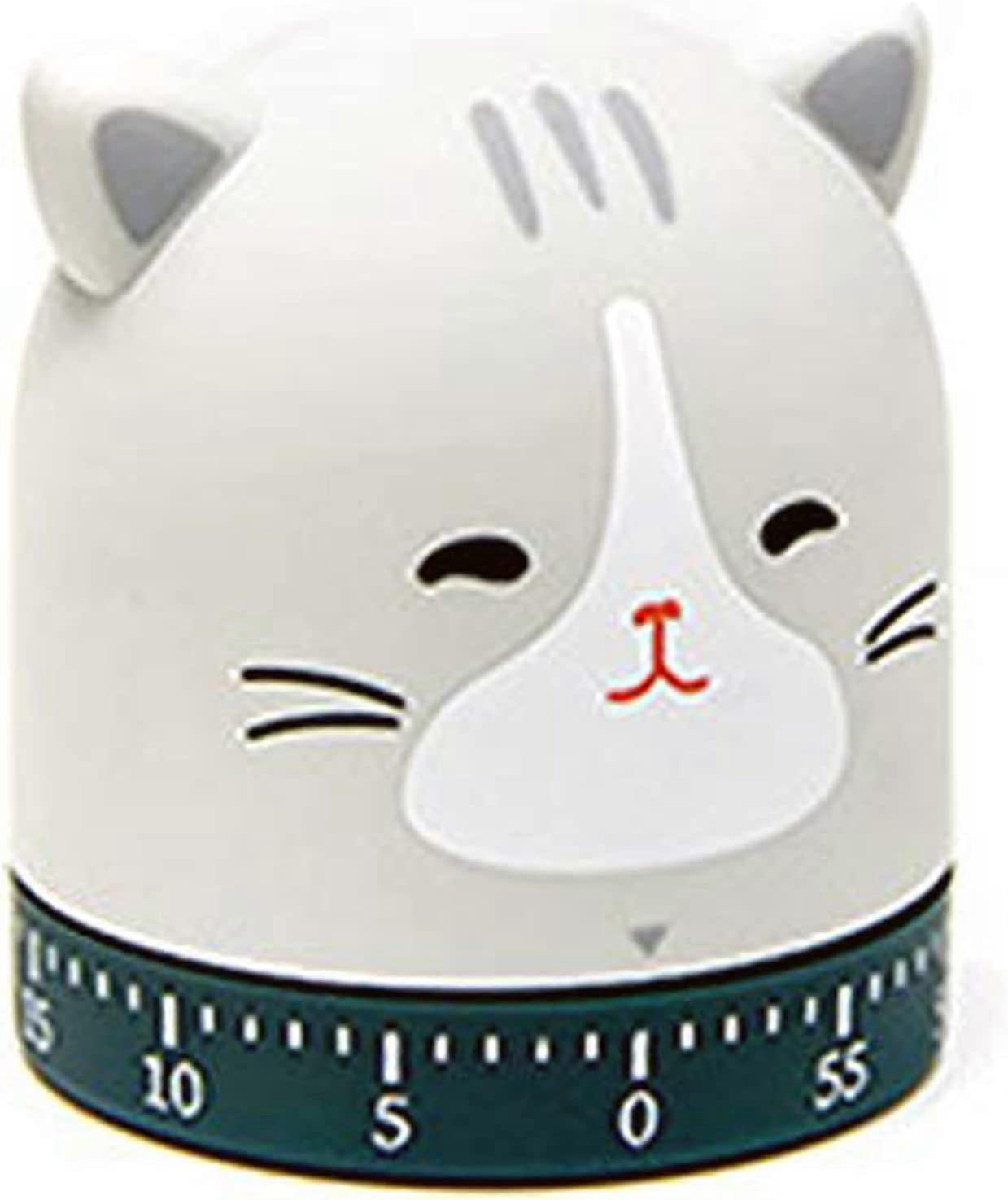 100% Mechanical Kitchen Timer, Spring 60-Minute Wind Up Dial 360 Rotating Kitten Countdown Egg