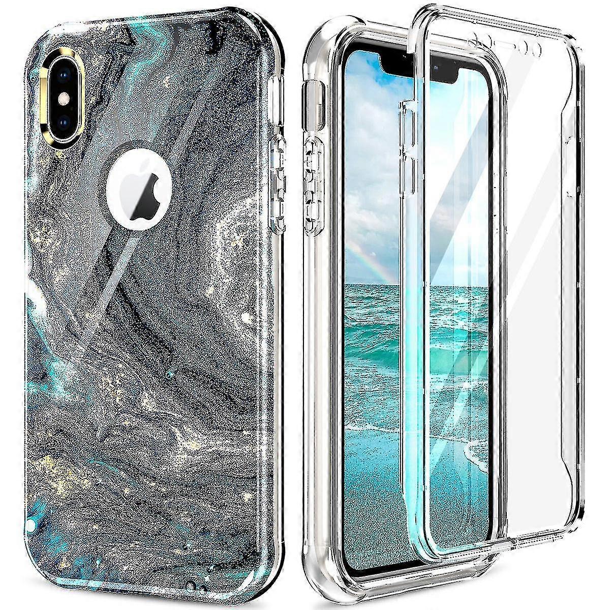 حافظة ماجيك كولور لآيفون X Xs ، بما في ذلك واقي الشاشة ، ودعم الشحن اللاسلكي ، والحماية من السقوط