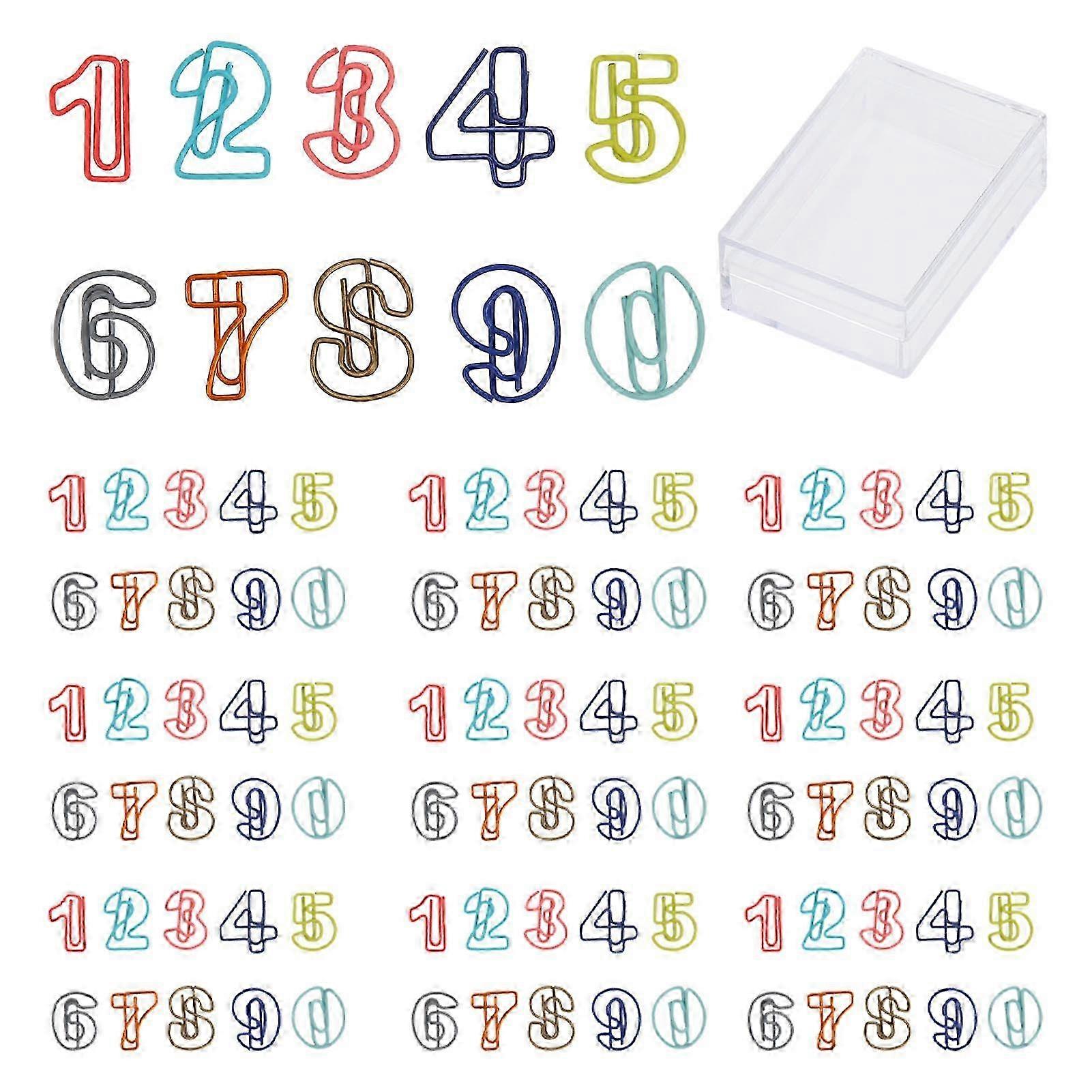 100Pcs Cute Paper Clips Numbers Style Rich Colors Anti Slip Strong Clamping Fancy Paperclips for Working Study Home