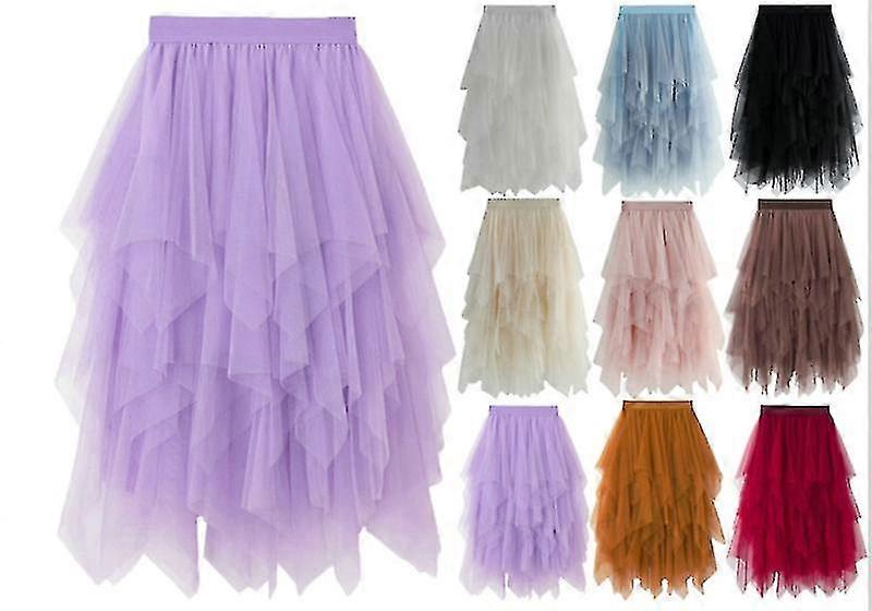 yougangwomen מותן גבוה דק חצאית טול רשת מותן אלסטית שמלת חצאית פסקה ארוכה (שחור / סגול / כחול צבעים רבים)#jxsm8063