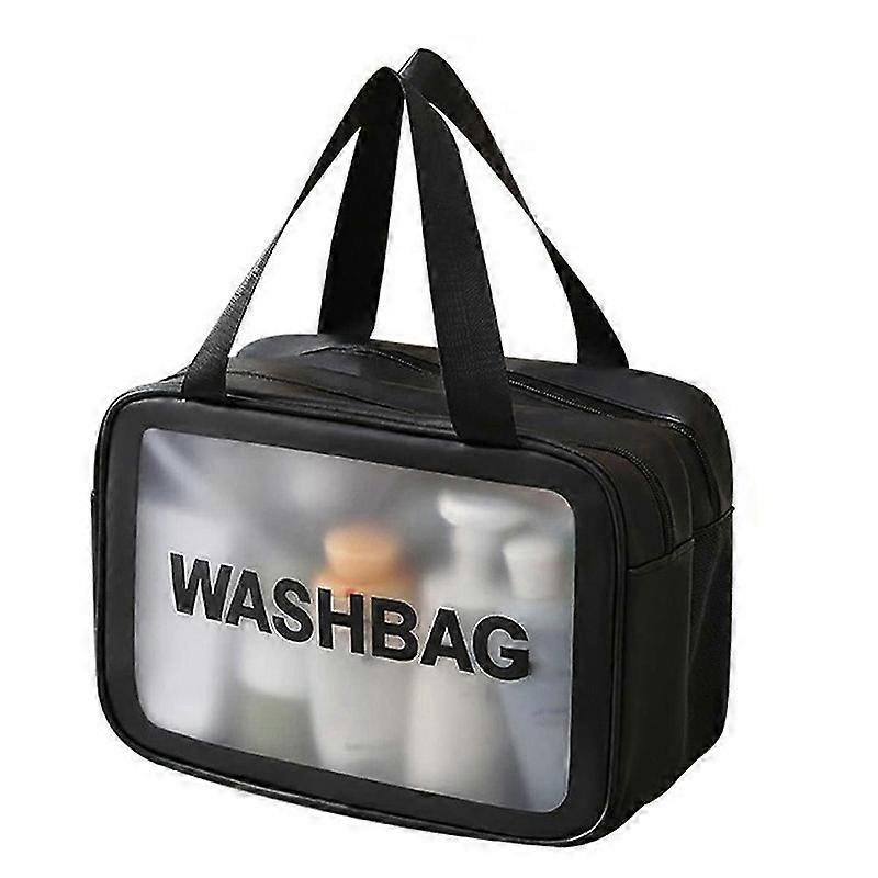 Matte Translucent Toiletry Bag ,with Handy Handle Makeup Cosmetic Organizer Bag Design With Wet And Dry Separation,black