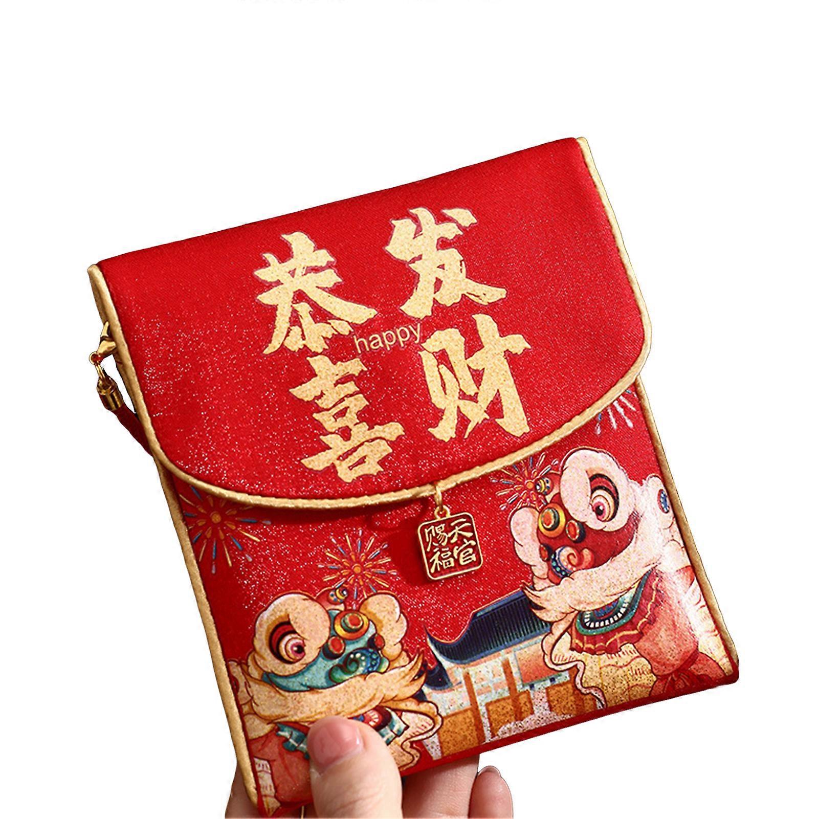 Chinese New Year Red Envelope Small Crossbody Cloth Coin Purse with Lanyard 2025 Snake Year Lucky Money Pocket for Spring Festival