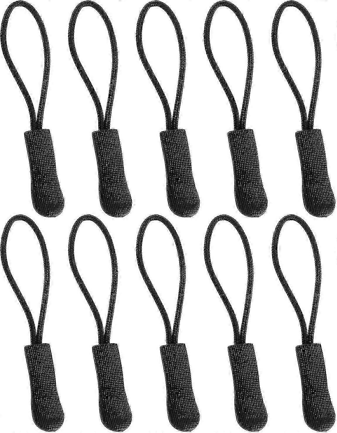 10pcs Replacement Zipper Pulls Orange Zipper Pull Cord Extender, Black