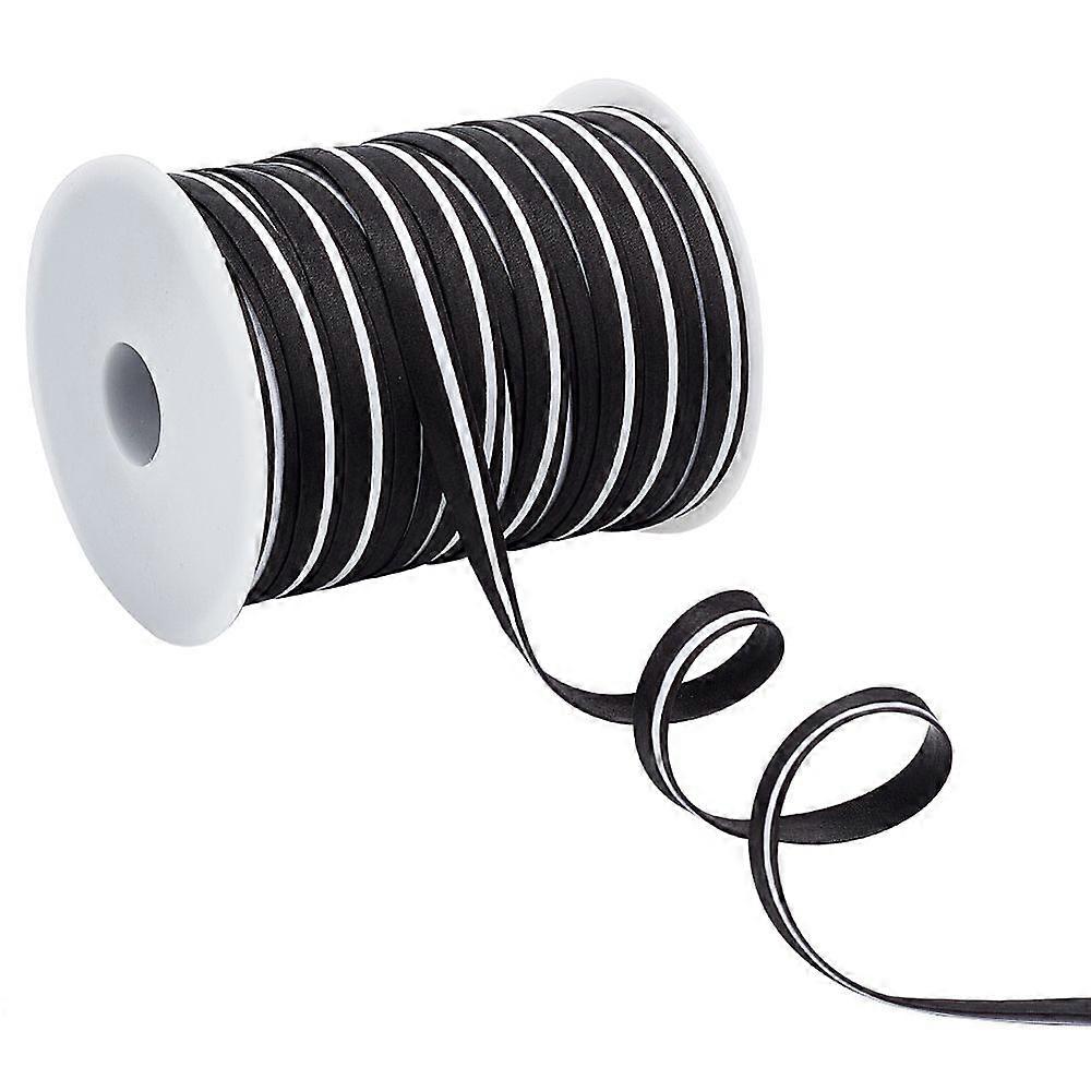 Polyester Satin Piping Ribbon Two Tone Ribbon for Clothing Decoration White Black 3/8 inch(9mm) about 54.68 Yards(50m)/Roll