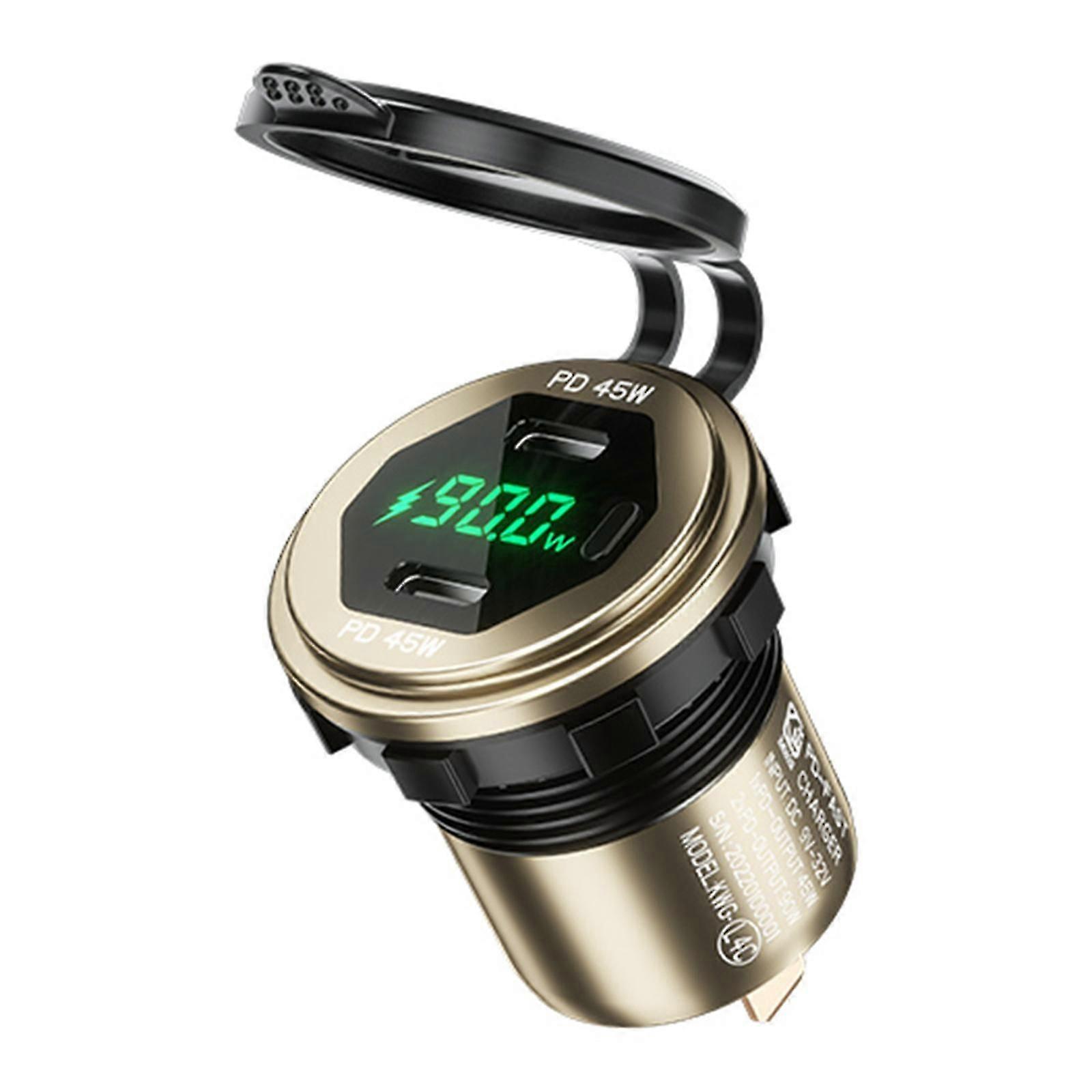 Metal 90W Dual Type C USB C PD Fast Car Charger with Voltage/Power Display