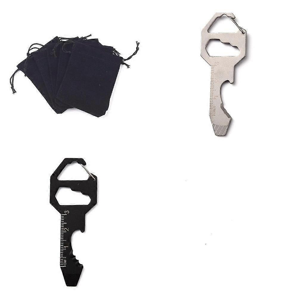 4Pcs 2 Color 3cr13 Stainless Steel Bottle Opener Multi Tool Key with 1Pcs Velvet Cloth Drawstring Bags Mixed Color Tool: 76x28x4.5mm 2pcs/color