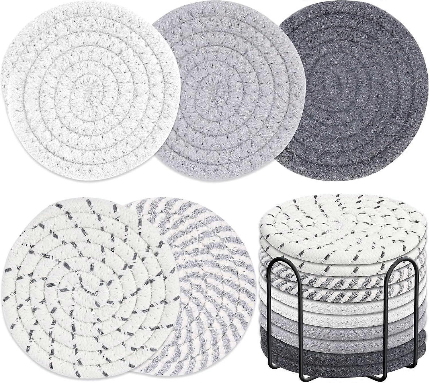 Absorbent Coasters Set, Woven Design, Natural Fiber, Round Shape, Ideal for Coffee Table Decor and Drink Protection