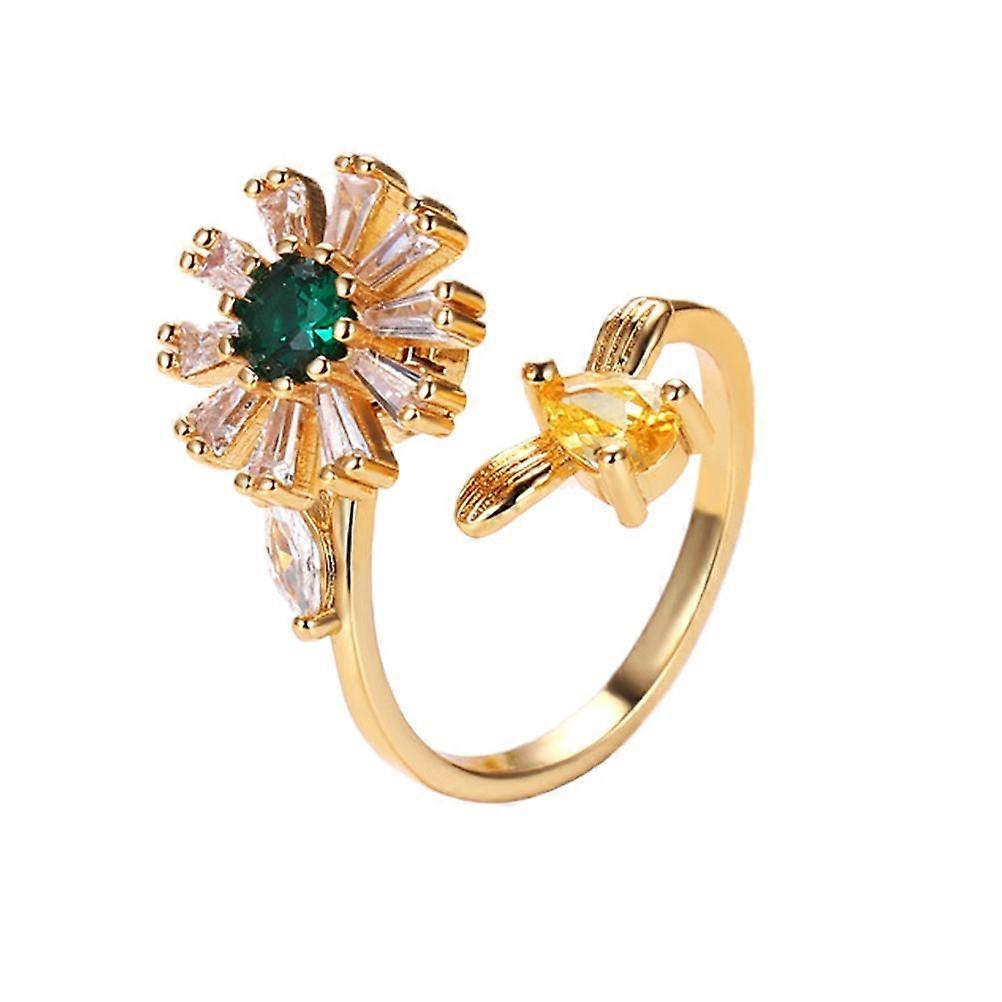 女性のための花柄抗ストレス紡績リング調節可能な指輪サンフラワー回転リングギフトママとガールフレンド