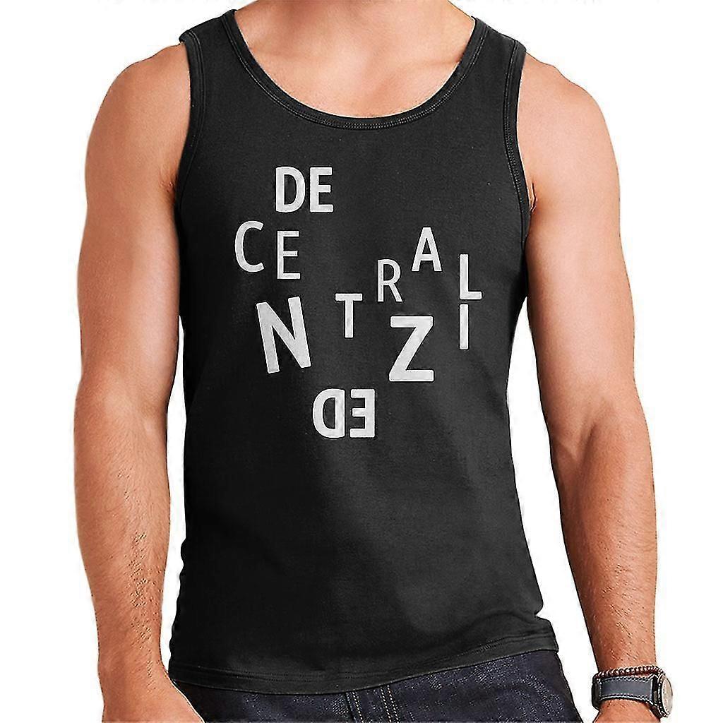 Chaleco de hombre de Bitcoin descentralizado de texto blanco