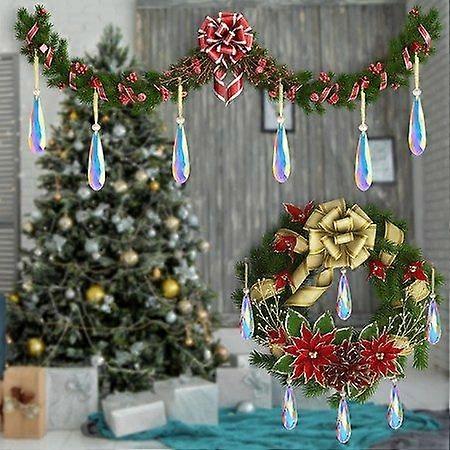 4Pcs Teardrop Prism Crystals Christmas Tree Hanging Ornaments