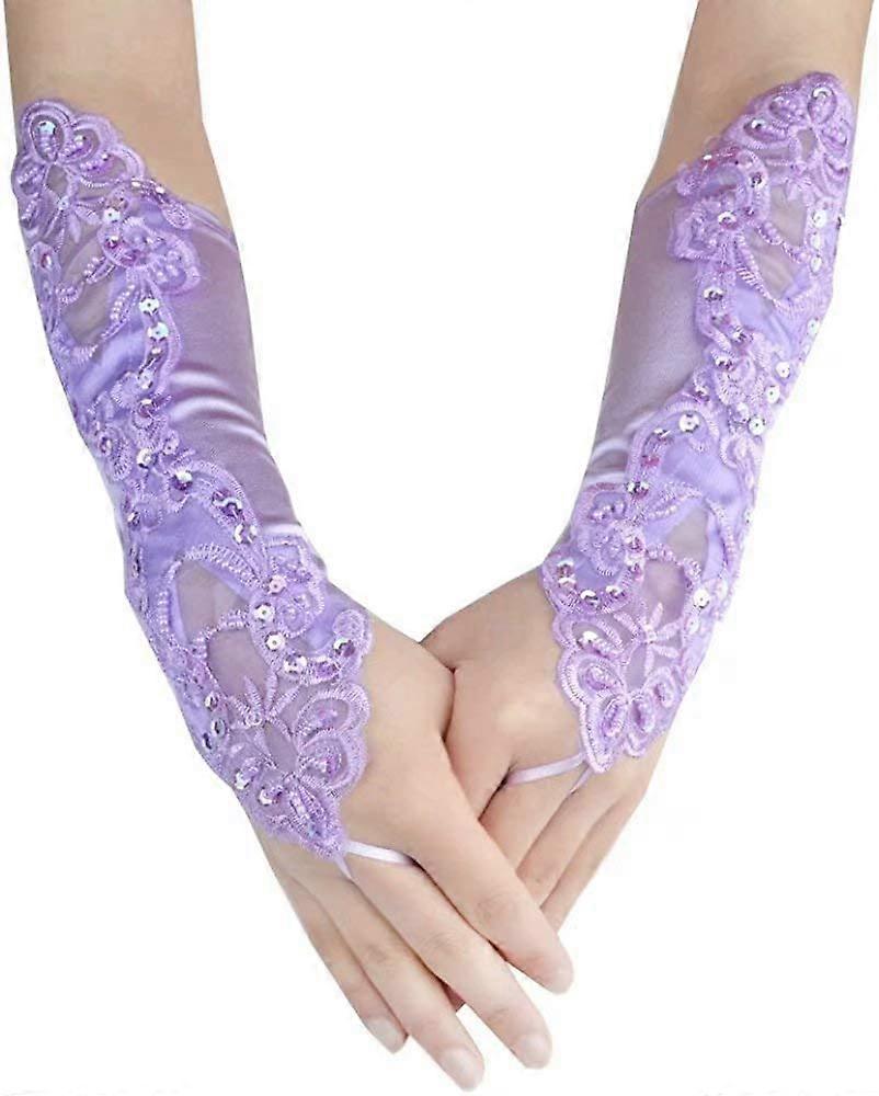 Satin Fingerless Opera Gloves for Bridal Party, Formal Wedding, and Special Occasions with Sequins