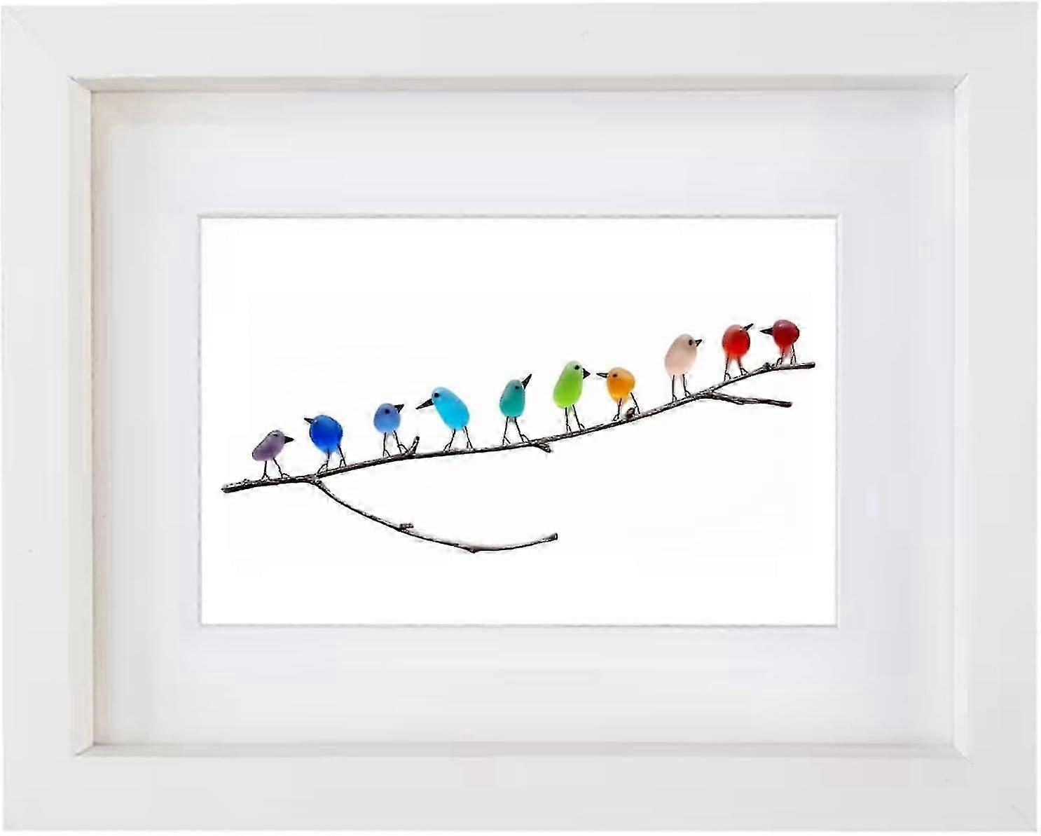 طيور قوس قزح زجاج البحر ، فن زجاج البحر ، صورة زجاج البحر والأخشاب الطافية ، ديكور جدار الطيور قوس قزح ، هدية مثالية لعيد ميلاد عيد الميلاد هالوين-يوجيا-يوجي