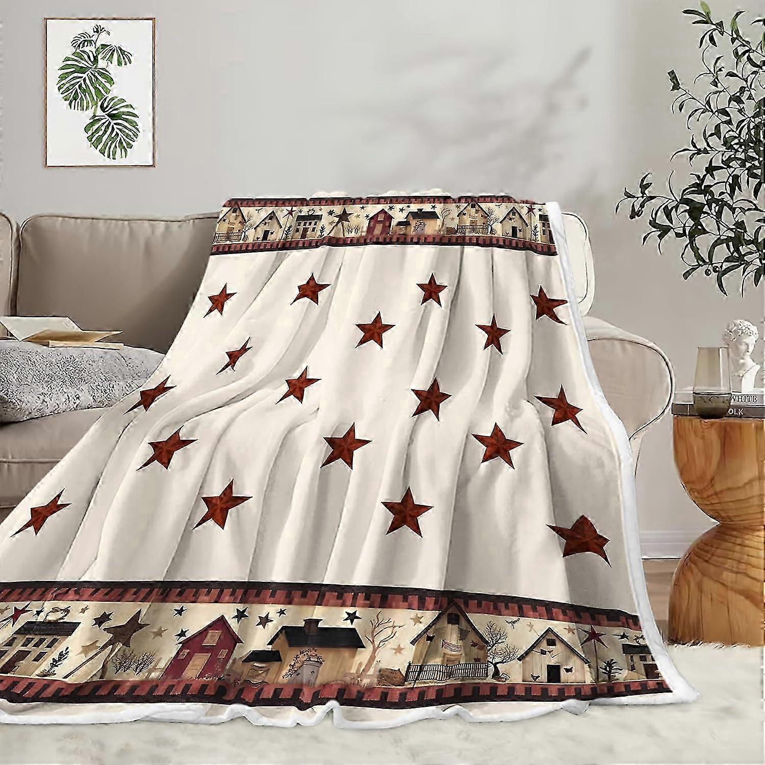 unique Rustic Country Throw Blankets, Primitive Barn Star Cozy Warm Bed Couch Blanket