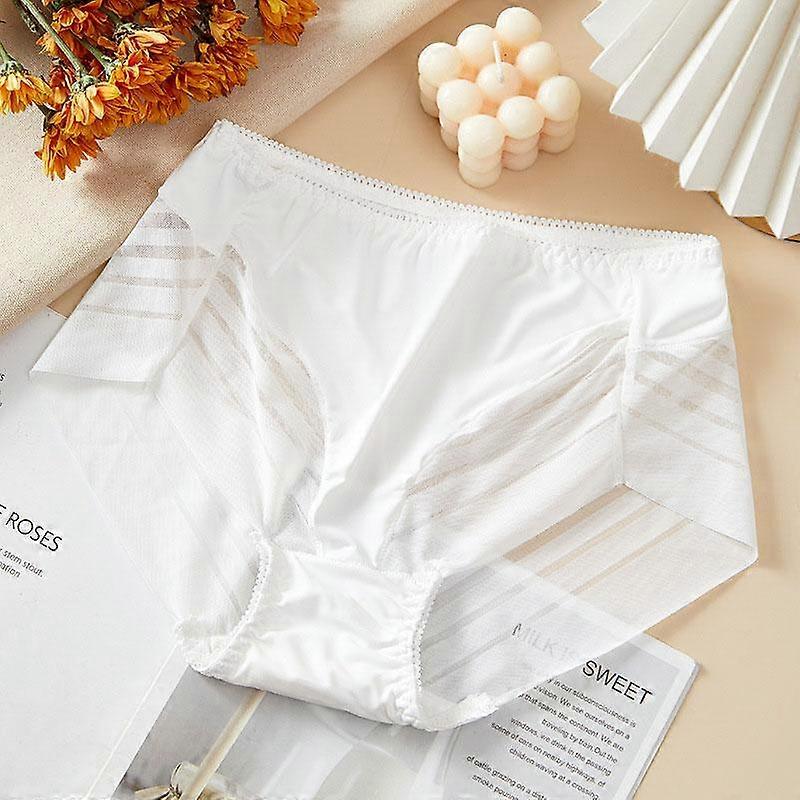 Women's Mid-waist Lace Underwear Briefs Large Size Thin Striped Mesh Underwear Breathable Women's Comfortable Underwear