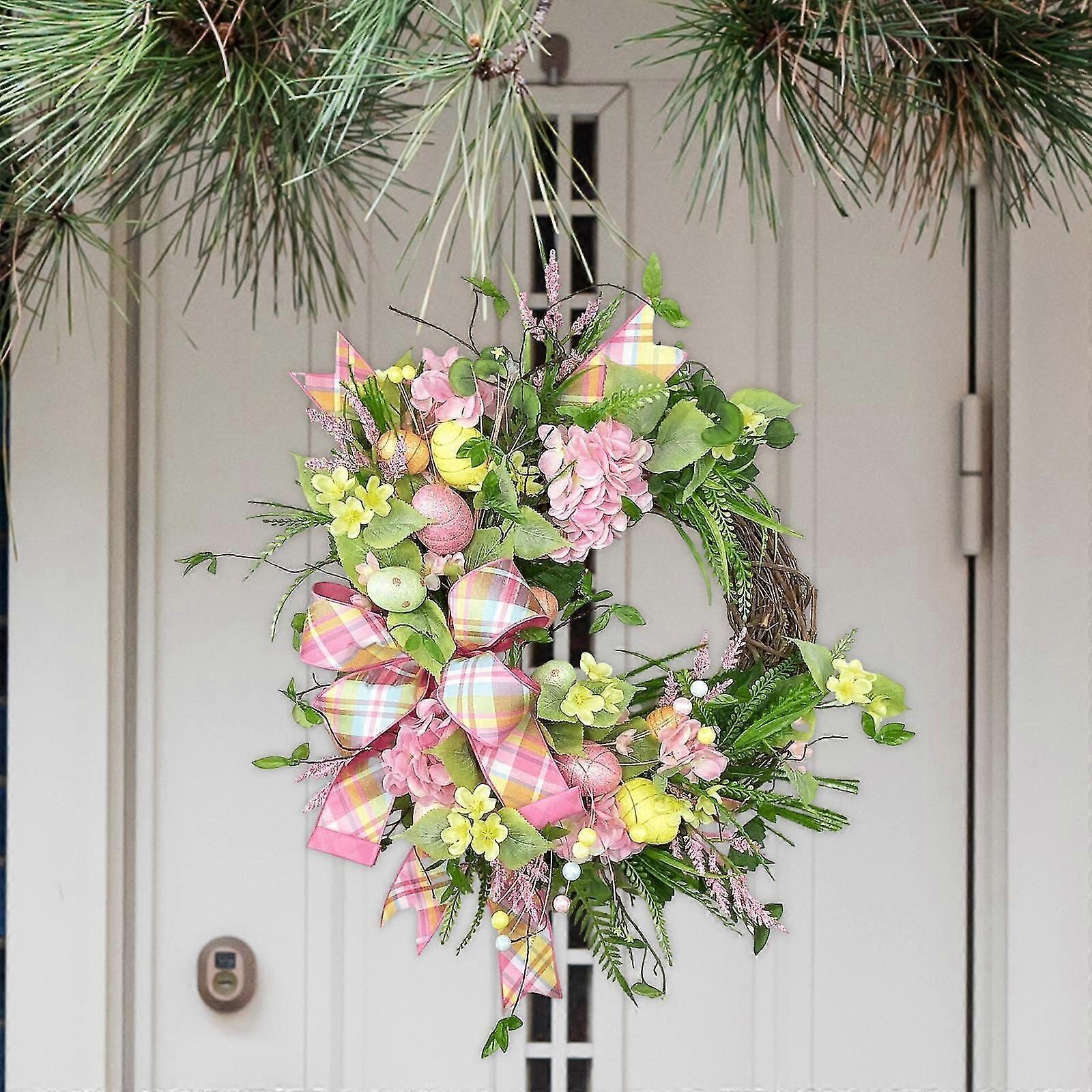 Easter Egg Wreath Easter Door Garland with Colorful Easter Eggs Easter Spring Wreath Artificial Easter Wreath for Front Door