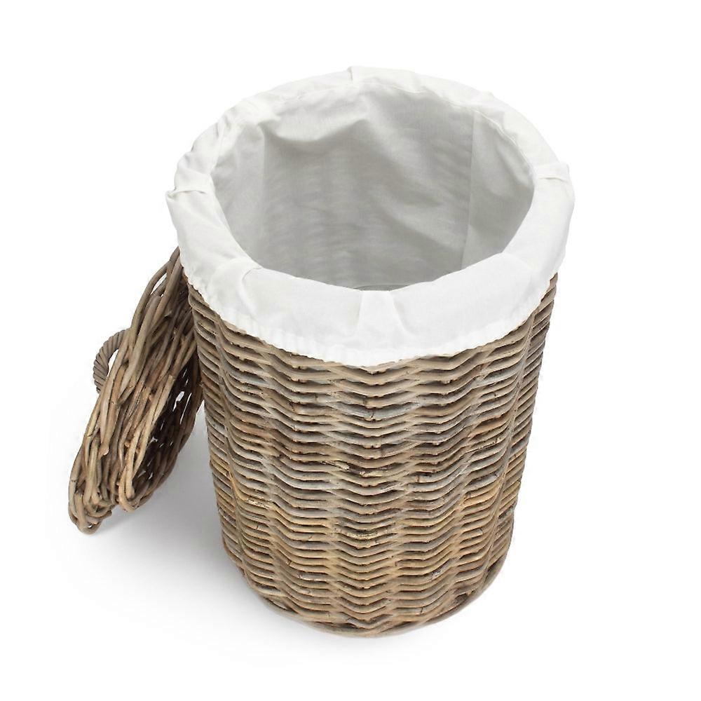 Round Rattan Laundry Hamper Basket With White Lining