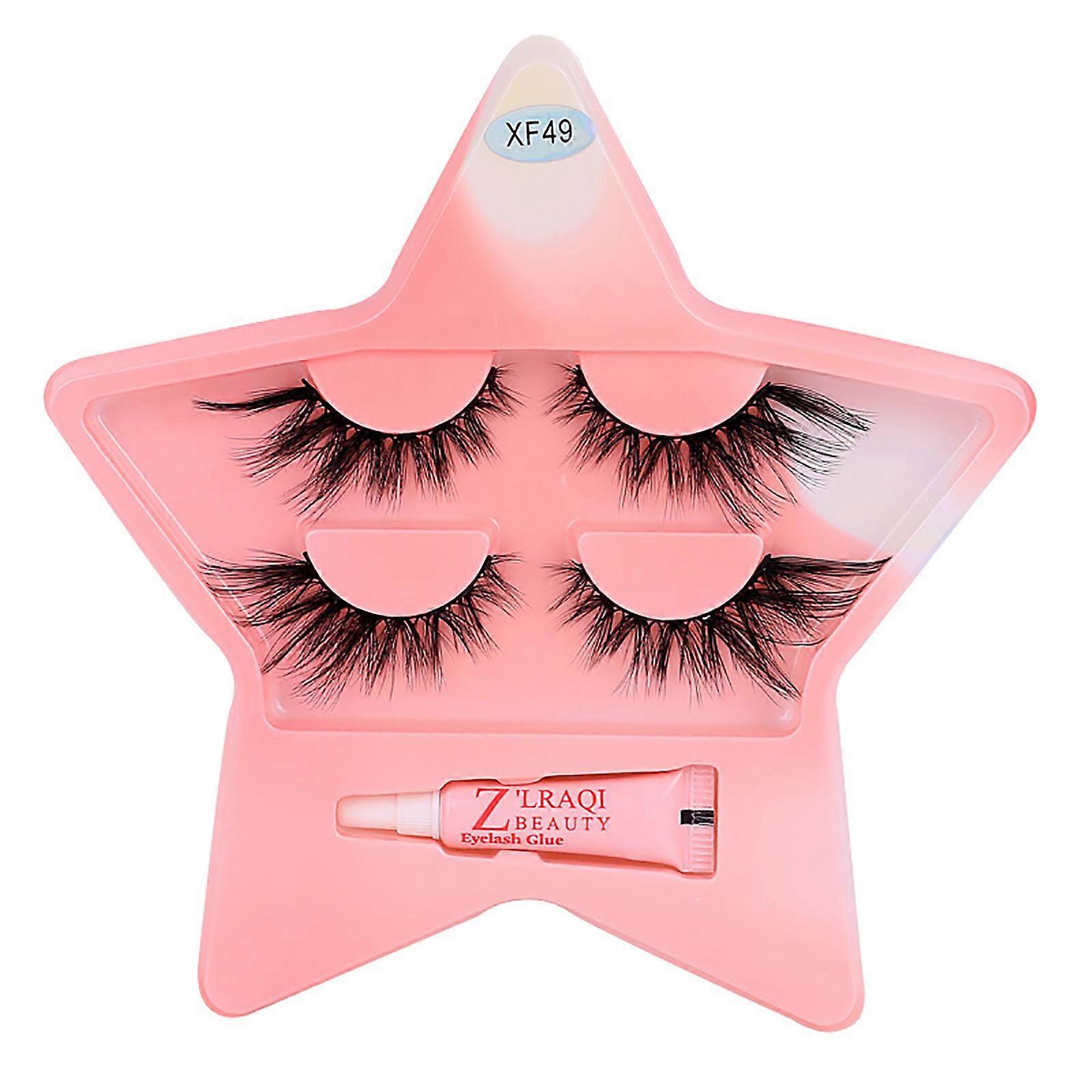 2Pair Fake Lashes Cat Eye Lashes Natural Look False Eyelashes Corner Lashes Handmade Lashes Reusable Mink Lashes