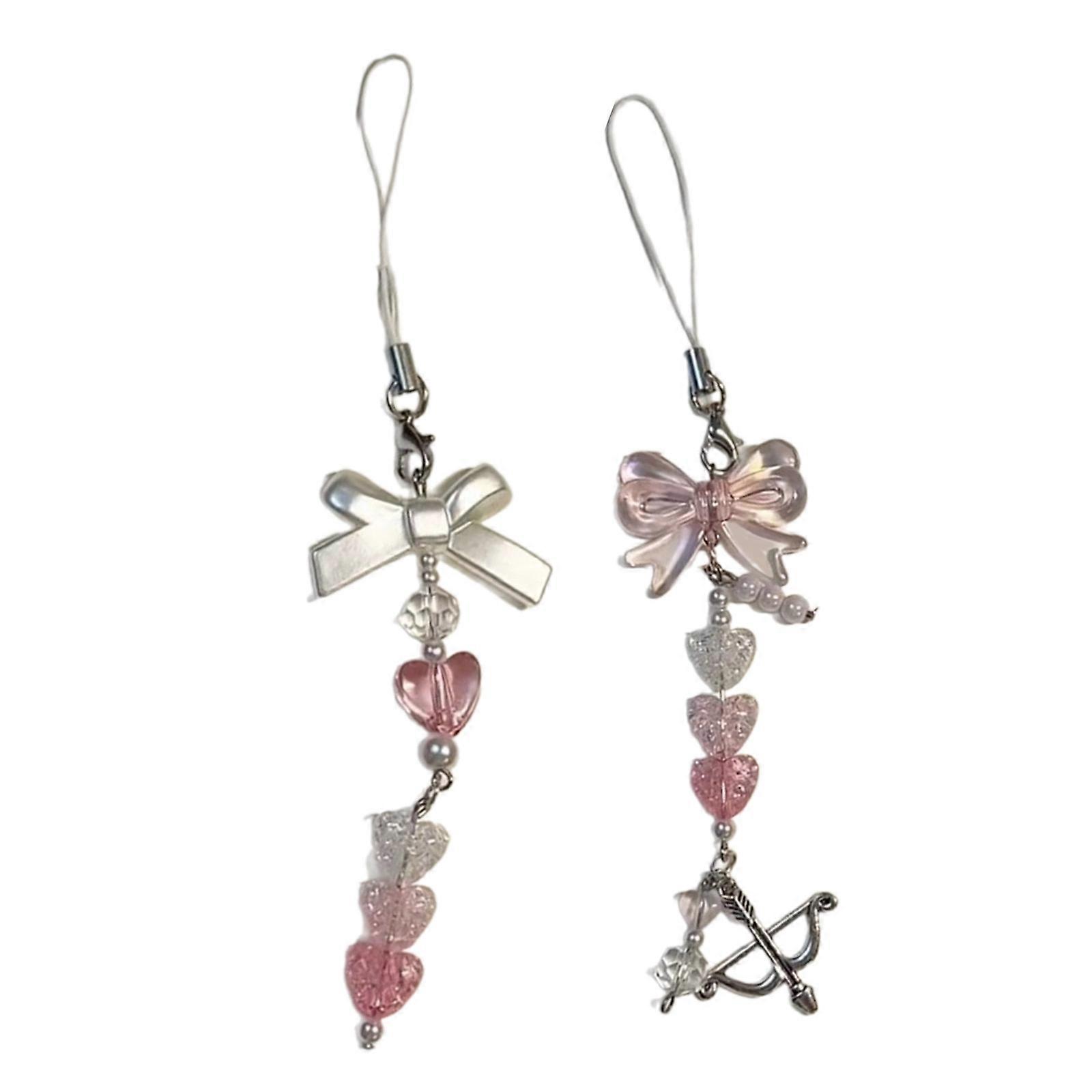 Elegant Beaded Keychain Butterfly Ribbon Charm Keyring Pink Bowknot Heart Key Chain Pendant Unique Phone Accessory