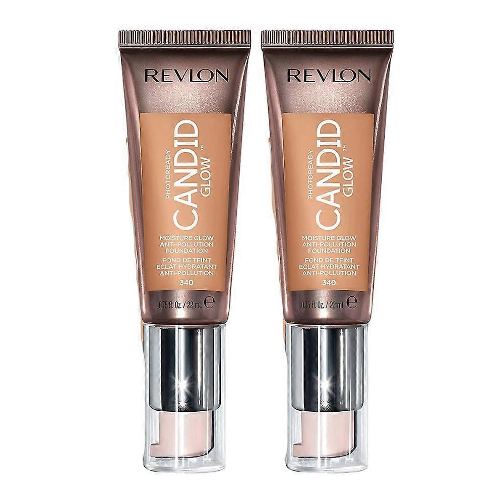2 x レブロン フォトレディ キャンディッド モイスチャー グロー ファンデーション - 340 トゥルーベージュ 22ml