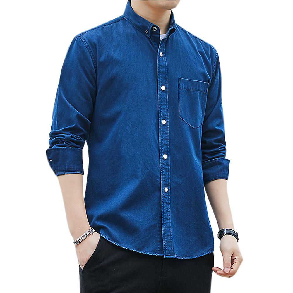 Solid Color Lapel Denim Shirt | Fruugo QA