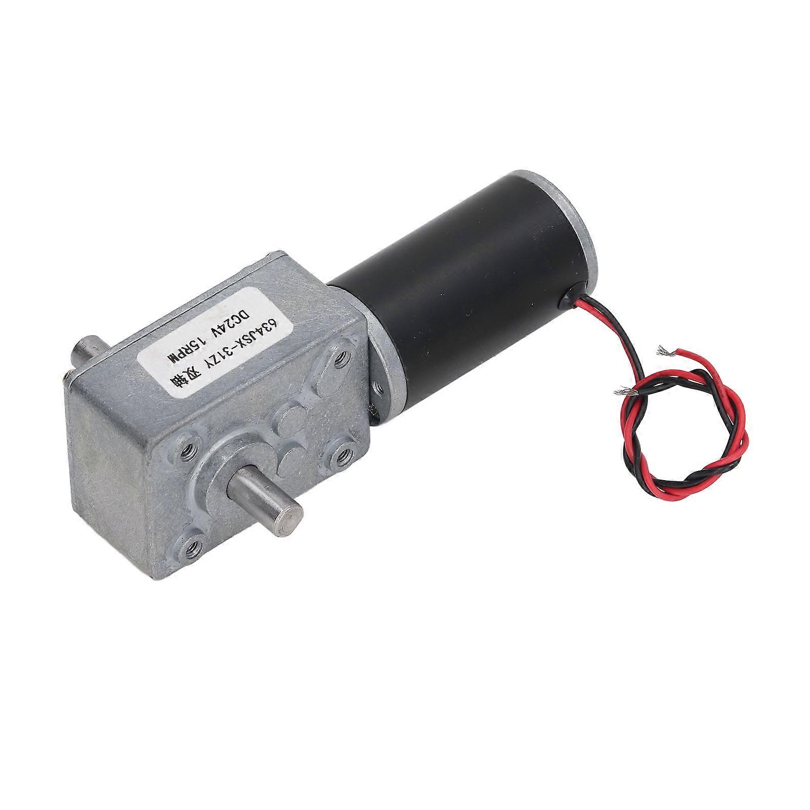 Gear Motor DC 24V Speed Reduction Self Locking Dual Shaft Reversible Worm Geared Motor 15RPM 