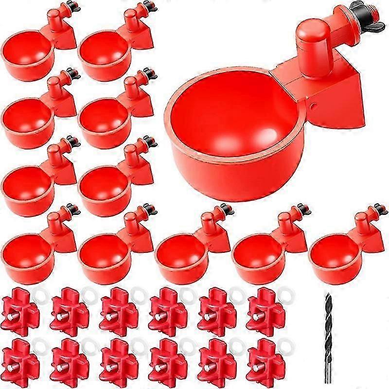 12 Chicken Water Cups and 12 Chicken Waterer Nipples with Drill Bit,Automatic Filling Poultry Drink