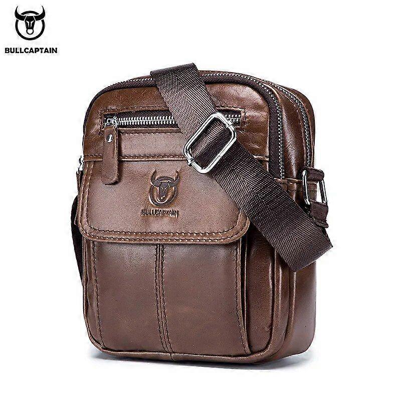 BULLCAPTAIN Men's Leather Shoulder Bag Small Crossbody Retro Casual Sling Pack for Travel with Organized Interior