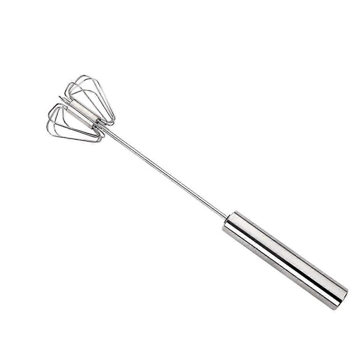 Egg Whisk Stainless Steel 10 Inch Semi-Automatic Handheld Rotating Cream Mixer Press Type Silver