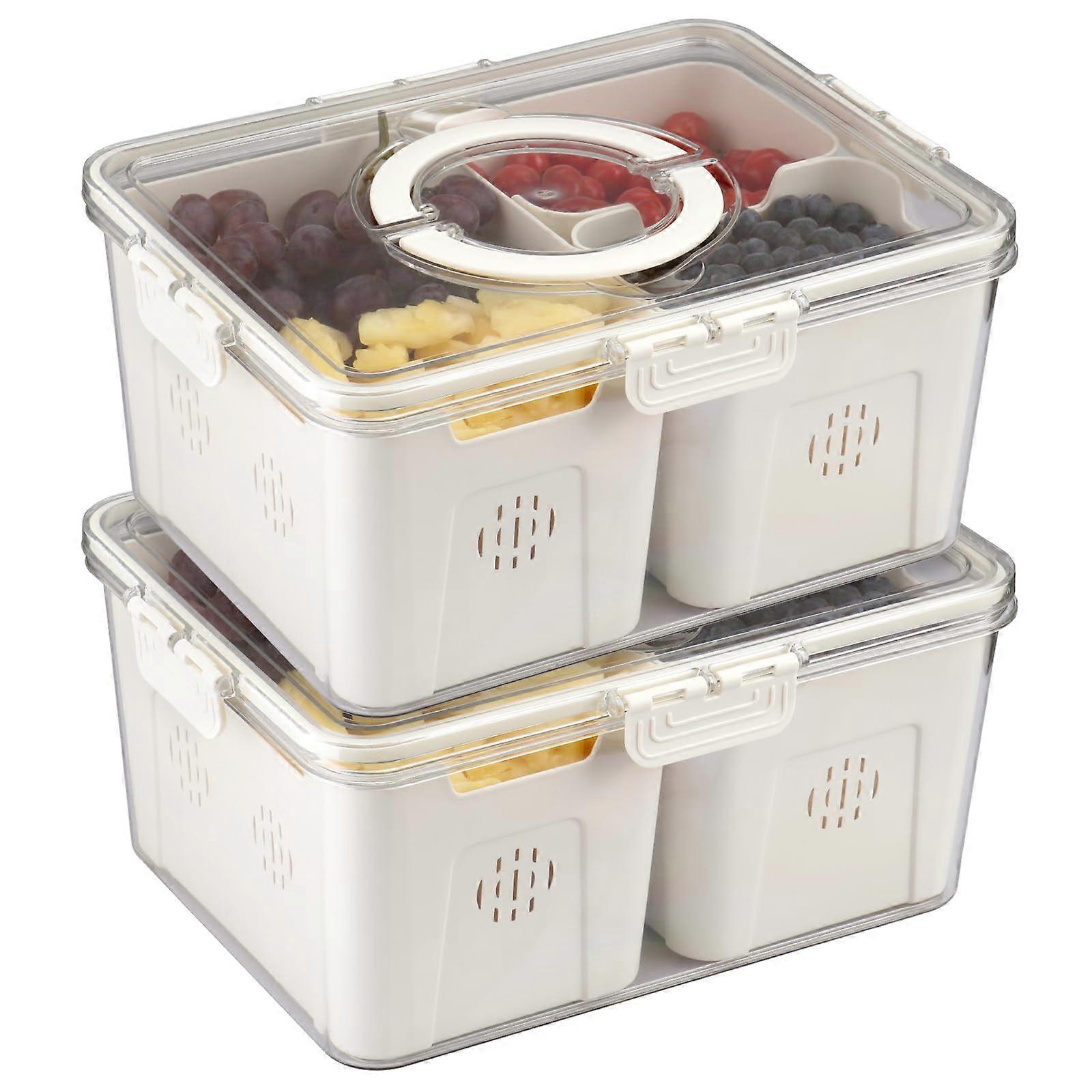 2 Pack Divided Serving Tray with Lid and Handle for Fridge and Kitchen Storage