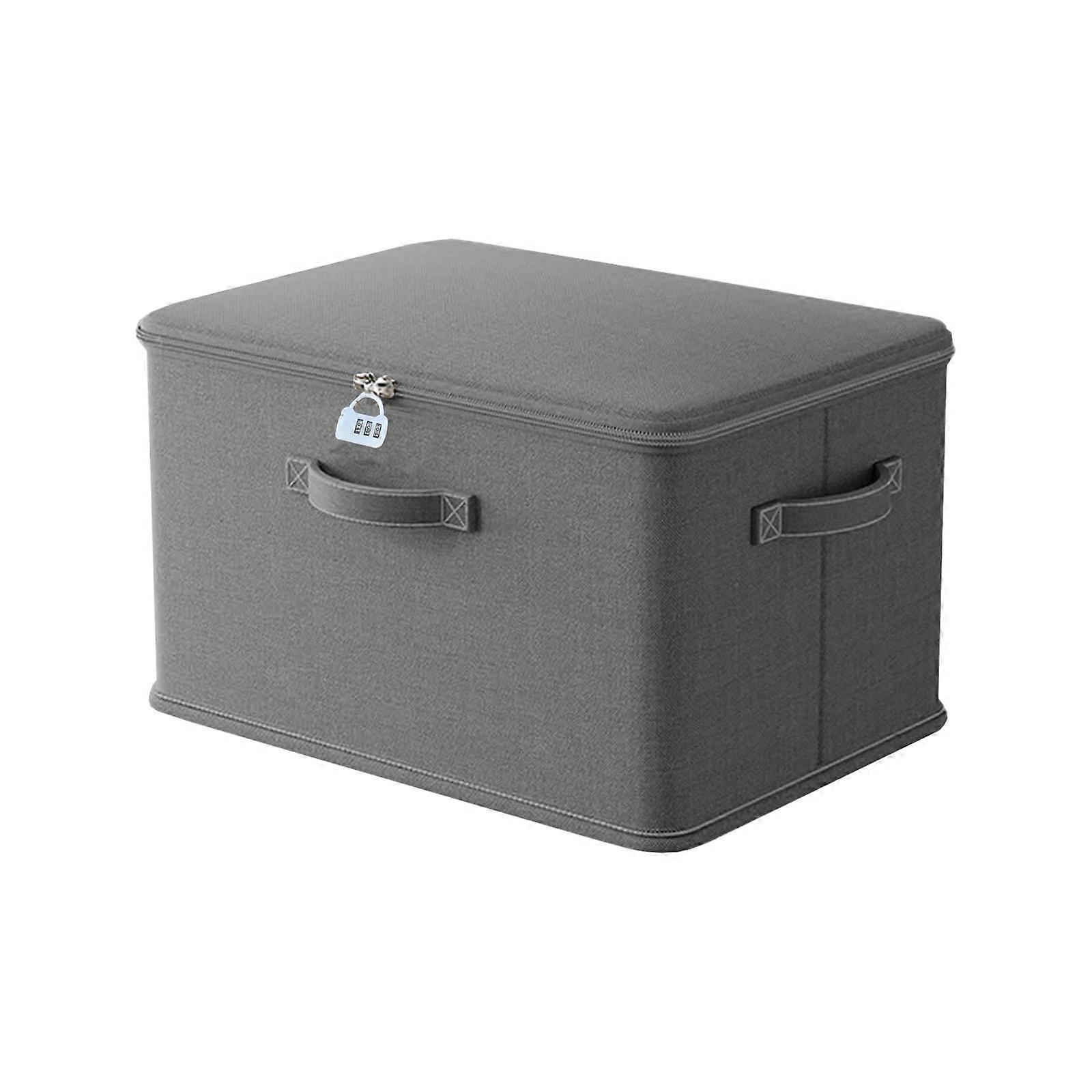 Large Storage Box with Lock, 17.7 x 11.8 x 11.8 Inches, Foldable Linen Fabric Closet Rack, Gray, L with Handles