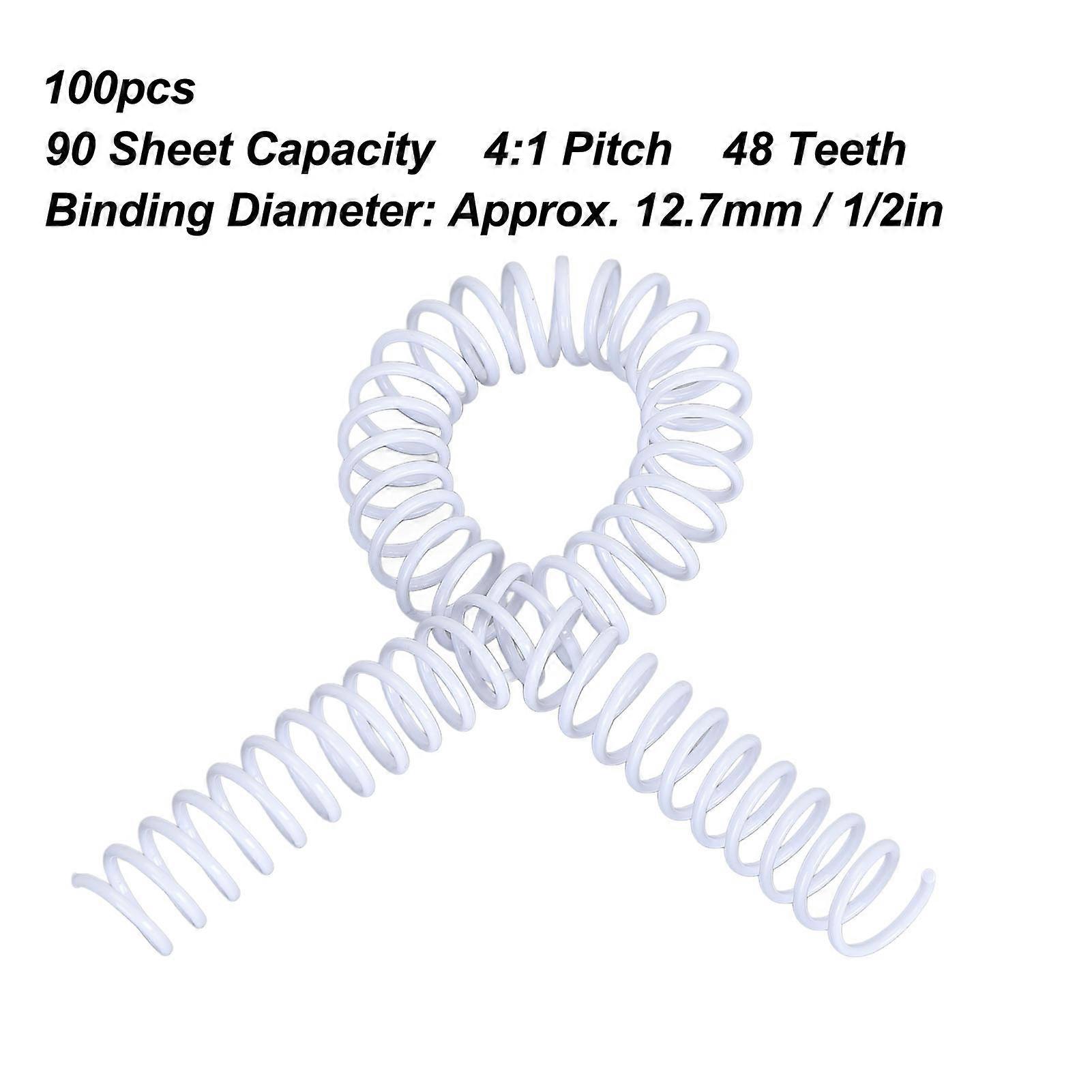 100PCS White PVC Binding Spirals 12.7mm Diameter 90 Sheets