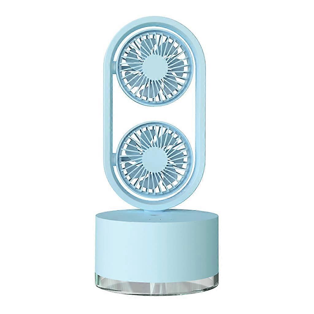 DoubleHead Humidifying Spray Fan Adjustable For Head 360° Rechargeable Rotatable Personal Desk Fan For Home Office Laptop C Cooling Fan, Blue