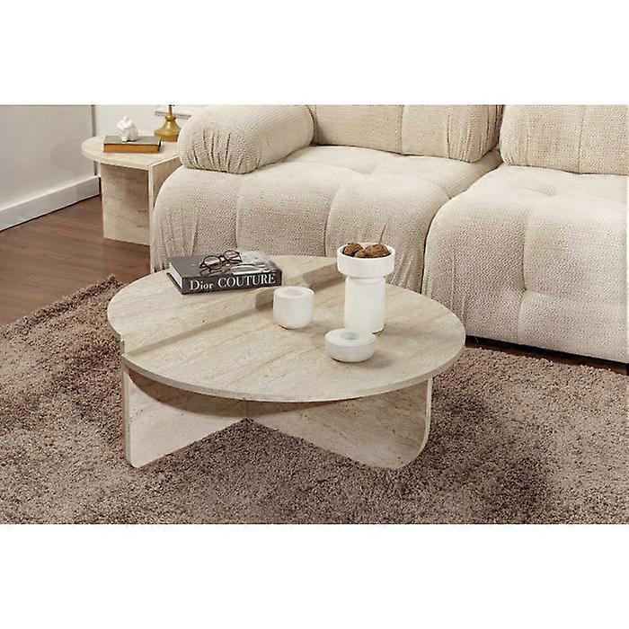 Set of 2 coffee tables - Beige travertine effect - ALOEVA