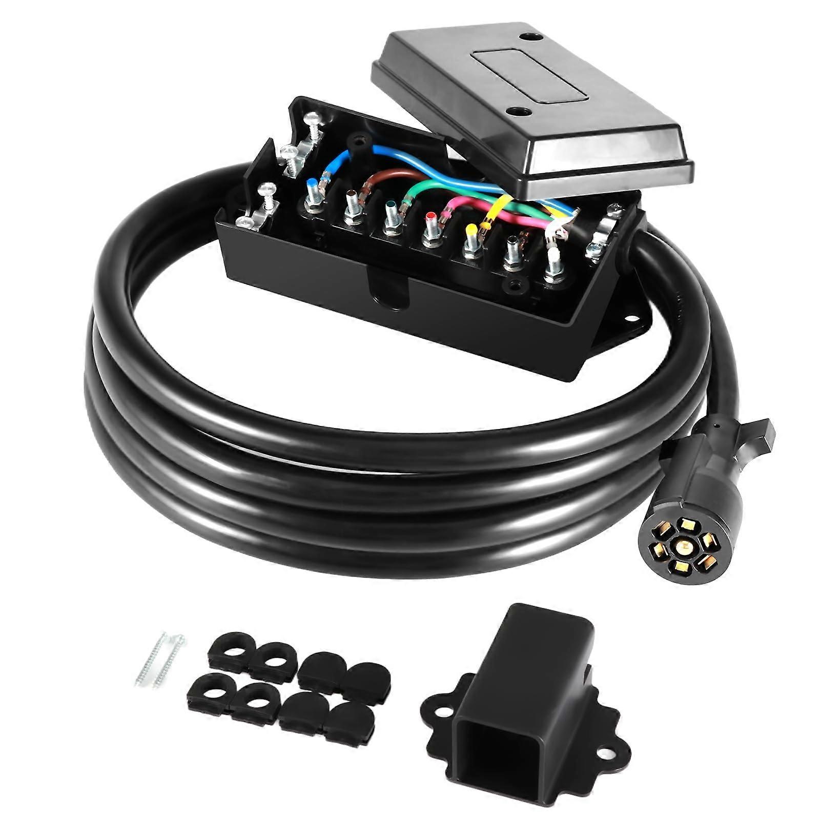 7 Pin Trailer Wiring Harness, 8ft Trailer Wire Harness 7 Wire with Trailer Plug and Trailer Junction Box Kit for Trailer Rv Camper