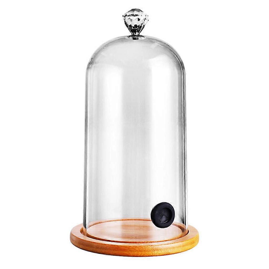 Πλαστική κουκούλα καπνίσματος Cloche Molecular Cuisine Food Dome Cover Cap με τρύπες από καουτσούκ Ξύλινη βάση για ποτά κοκτέιλ κέικ