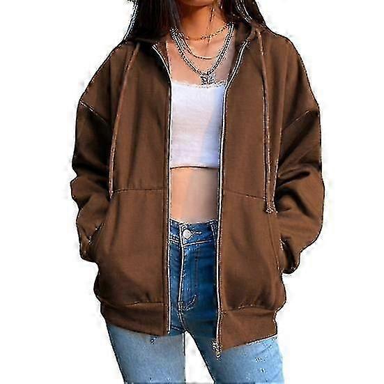 Long Sleeve Zippered Hooded Women's Solid Color Drawstring Sweatshirt Jacket For Autumn