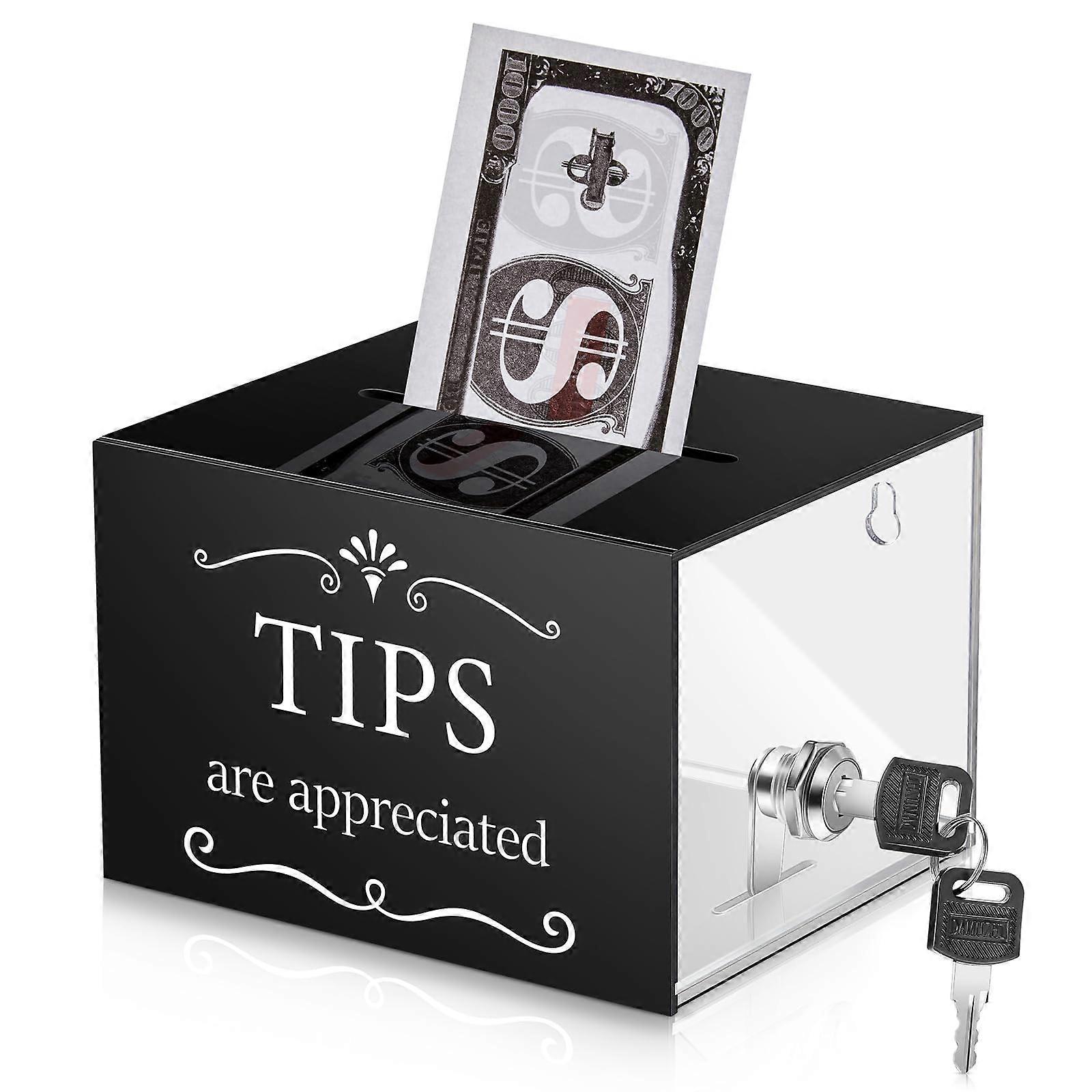 Acrylic Tip Collection Box with Lock for Bartender Bars, Musicians Restaurants