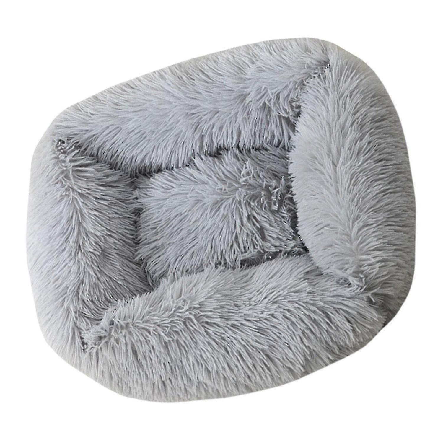 Dog Cat Bed Warm Kennel Plush Rectangle Nest Puppy Sleeping M Light Grey