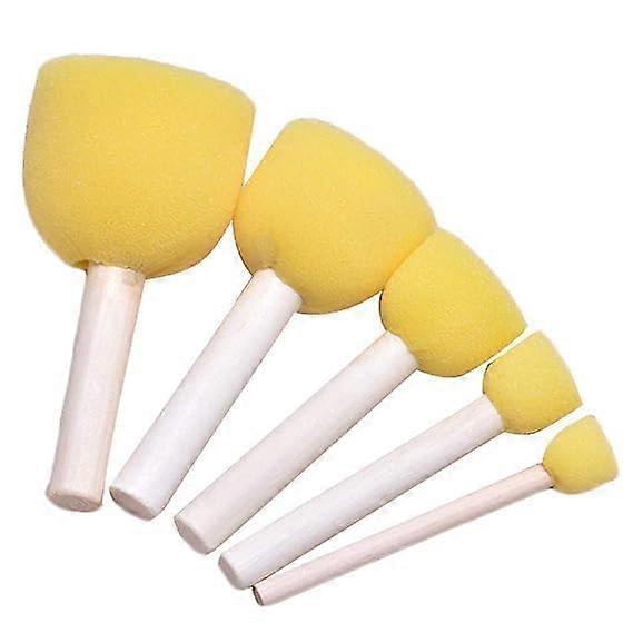 5 Pcs Round Stencil Sponge Dabber with Yellow Foam Tips and Wooden Handles for Crafts and Painting Projects