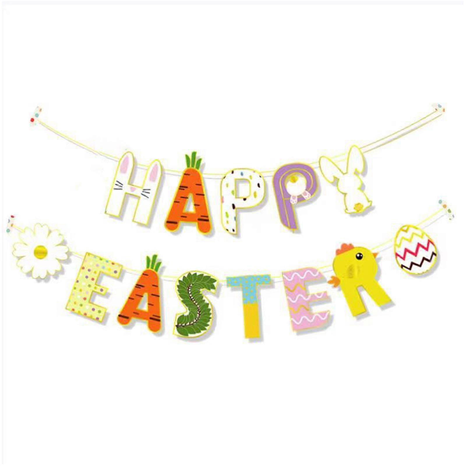 Easter Bunny Hanging Flag Happy Easter for Banner Pendant Bunting Pulling Flag D