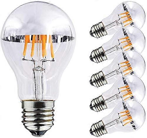 Half Chrome LED Filament Bulb A19 4W (40W Equivalent) LED Light Bulb Silver Bowl Tipped E26 Base Soft Warm White 2700K Dimmable (Pack of 6)